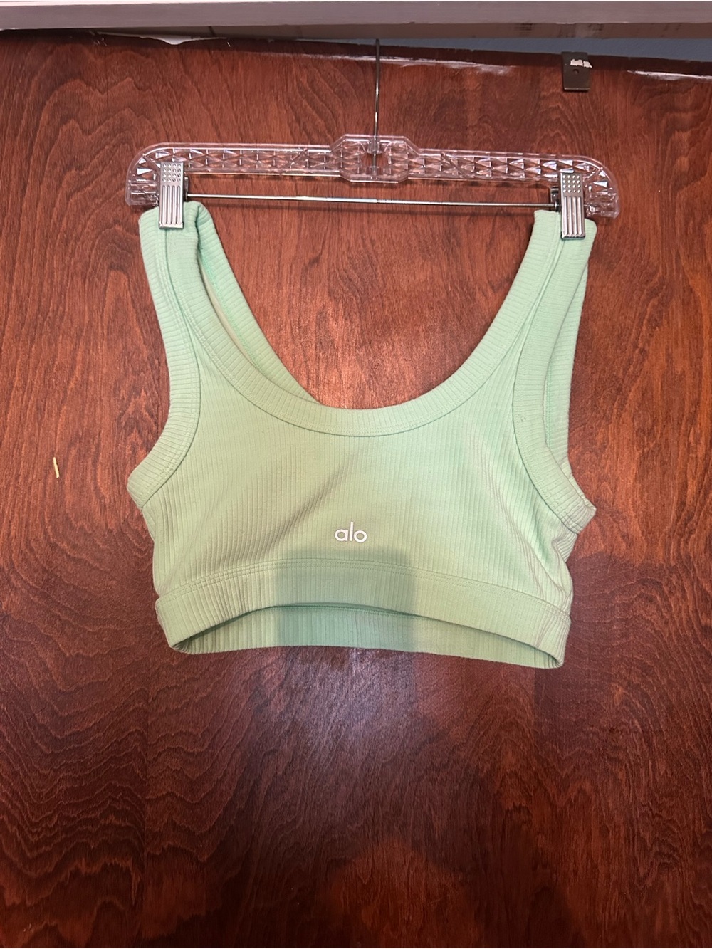 Alo Women's Ribbed Light Green Sports Bra